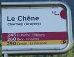 (278'584) - tpf/+P-Haltestellenschild - Charmey (Gruyre), Le Chne - am 7. August 2025