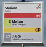 (280'316) - tpb/+P-Haltestellenschild - Castione, Stazione - am 13. September 2025