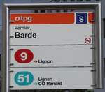 (267'915) - tpg-Haltestellenschild - Vernier, Barde - am 10. Oktober 2024