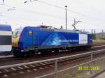 146 520-2 steht mit einem Sonderzug der NOB im Bahnhof von Lbbenau/Spreewald bereit. 30.06.20006
