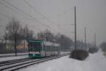 Ein GT6N an einem Schneereichen Tag kurz nach verlassen der Haltestelle Hlderlinstrae.