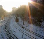 Einsame Lok im Morgenlicht. Berlin Prenzlauer Berg. 