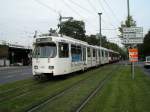 Eine Doppeltraktion aus Dsseldorfer Stadtbahnwagen GT8SU als Linie U 75 vor der Endhaltestelle Neuss Hbf am 30.09.2004.