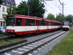 Zwei Doppeltraktionen aus Stadtbahnwagen B der Rheinbahn am Belsenplatz in Dsseldorf-Oberkassel am 30. Mai 2008.