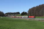 1016 028 mit einem gemischten Gterzug aus Rosenheim kommend am 8. April 2025 bei Axdorf im Chiemgau.