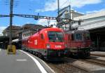 BB 1116 204-7 mit Railjet-Testzug und im Hintergrund Re 6/6 11628 in Lausanne am 7. Juli 2008