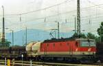 Am grauen 29 Mai 2004 steht 1144 235 mit ein Mischguterzug in Rosenheim und wartet auf die Weiterfahrt nach München.