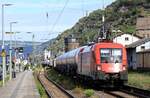 ÖBB 1116 165-2 REV/Lz/02.08.24 mit Kesselzug gen Rüdesheim. Kaub am Rhein 08.08.2025