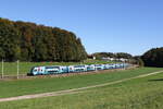 4010 028 die  Klimaticket-Westbahn  aus Wien kommend am 9. Oktober 2024 bei Axdorf.