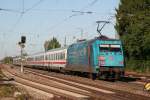 Die zweite Werbelok an einem Tag! 101 016 schiebt am 31.8.2009 den IC 2105 durch Bad Krozingen richtung Karlsruhe Hbf.