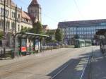 Strassenbahn zum Hauptbahnhof biegt in die Hst. Hauptpost ein, Dessau 12.9.2009