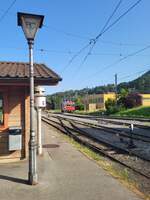 Die (ex CEV/MVR )  MOB HGem 2/2 2501 wartet in Blonay auf die Weiterfahrt  in Richtung  Les Pleiades. 
14. August 2025