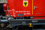 Detailbild vom Tanklschwagen - Xans 99 85 9375 011-5 CH-SBBI des Erstfelder SBB Lsch- und Rettungszug 2014 „Uri“ der SBB Infrastruktur vom Depot Erstfeld (ein vierteiliger LRZ 2014) am 02 August 2019 beim Halt im Bahnhof Gschenen.