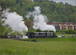 Brauereifest Feldschlösschen.

Der Sandwichzug mit E 2/2 8666 'Chnurrli' und E 3/3 8512 auf Pendelfahrt Rheinfelden-Feldschlösschen. April 2025.
