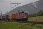 Auf der Schweizer Gubahn. 

Re 4/4 II 11240 ist mit einigen Containern ostwrts unterwegs. Oensingen, Oktober 2024.