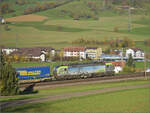 Sonnentag in Frick.

Re 475 410 der BLS auf dem Weg zum Bözberg. Frick, November 2024.