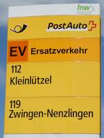 (278'477) - PostAuto-Haltestellenschild - Laufen, Bahnhof - am 4. August 2025