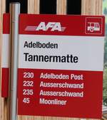 (278'139) - AFA-Haltestellenschild - Adelboden, Tannermatte - am 27. Juli 2025