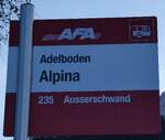 (284'296) - AFA-Haltestellenschild - Adelboden, Alpina - am 22. Januar 2026