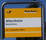 (273'785) - PostAuto-Haltestellenschild - Beatenberg, Altersheim - am 10. April 2025