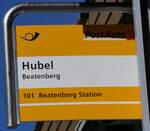 (273'786) - PostAuto-Haltestellenschild - Beatenberg, Hubel - am 10. April 2025