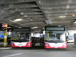 (276'536) - PostAuto Bern - BE 489'253/PID 12'334 - MAN (ex BE 535'079; ex Dr. Richard, A-Wien Nr. 1420) + BE 535'079/PID 12'335 - MAN (ex BE 489'253; ex Dr. Richard, A-Wien Nr. 1421) am 9. Juni 2025 in Bern, Postautostation