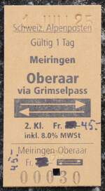 (277'459) - Schweiz. Alpenposten-Einzelbillet vom 1. Juli 2025 auf der alten Grimselstrasse