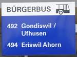 (271'212) - BRGERBUS-Haltestellenschild - Huttwil, Bahnhof - am 17. Januar 2025