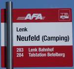 (277'163) . AFA-Haltestellenschild - Lenk, Neufeld (Camping) - am 21. Juni 2025