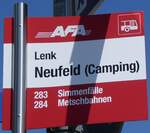 (277'164) - AFA-Haltestellenschild - Lenk, Neufeld (Camping) - am 21. Juni 2025