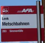(277'182) - AFA-Haltestellenschild - Lenk, Metschbahnen - am 21. Juni 2025
