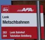 (277'183) - AFA-Haltestellenschild - Lenk, Metschbahnen - am 21. Juni 2025