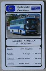 (271'470) - Quartett-Spielkarte mit Auwrter - NEOPLAN N 116 Cityliner von 1977 am 26. Januar 2025 in Thun