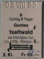 (271'712) - STI/AAGI-Einzelbillet vom 2. August 1990 am 8. Februar 2025 in Thun