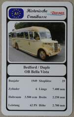 (273'036) - Quartett-Spielkarte mit Bedford / Duple OB Bella Vista von 1949 am 16. Mrz 2025 in Thun