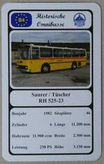 (273'140) - Quartett-Spielkarte mit Saurer / Tscher RH 525-23 von 1982 am 23. Mrz 2025 in Thun