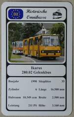 (273'935) - Quartett-Spielkarte mit Ikarus 280.02 Gelenkbus von 1990 am 13. April 2025 in Thun