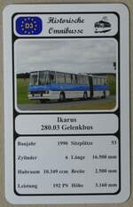 (273'936) - Quartett-Spielkarte mit Ikarus 280.03 Gelenkbus von 1990 am 13. April 2025 in Thun