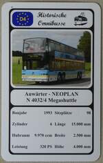 (273'937) - Quartett-Spielkarte mit Auwrter - NEOPLAN N 4032/4 Megashuttle von 1993 am 13. April 2025 in Thun