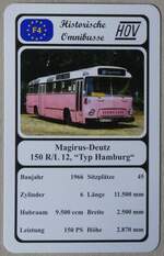 (274'093) - Quartett-Spielkarte mit Magirus-Deutz 150 R/L 12, +Typ Hamburg  von 1966 am 20. April 2025 in Thun