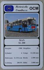 (274'649) - Quartett-Spielkarte mit MAN SL 200 von 1980 am 4. Mai 2025 in Thun 