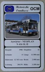 (274'650) - Quartett-Spielkarte mit Auwrter - NEOPLAN N 416 SL II von 1986 am 4. Mai 2025 in Thun