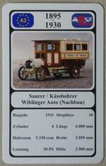 (275'547) - Quartett-Spielkarte mit Saurer / Kssbohrer Wiblinger Auto (Nachbau) von 1911 am 13. Mai 2025 in Thun