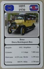 (275'548) - Quartett-Spielkarte mit Benz Dora Reichspost-Bus von 1922 am 12. Mai 2025 in Thun
