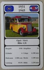 (275'689) - Quartett-Spielkarte mit Opel / Sr Blitz 1,5t von 1938 am 18. Mai 2025 in Thun