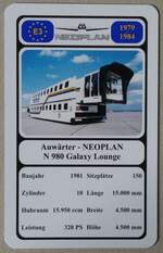 (279'787) - Quartett-Spielkarte mit Auwrter - NEOPLAN N 980 Galaxy Lounge von 1981 am 31. August 2025 in Thun