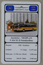 (279'788) - Quartett-Spielkarte mit Auwrter - NEOPLAN N 416 SL II Standardbus von 1982 am 31. August 2025 in Thun