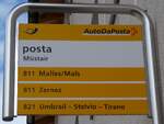 (284'800) - PostAuto-Haltestellenschild - M�stair, posta - am 10. Februar 2026