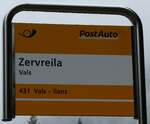 (280'149) - PostAuto-Haltestellenschild - Vals, Zervreila - am 9. September 2025