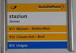 (284'795) - PostAuto-Haltestellenschild - Zernez, staziun - am 10. Februar 2026